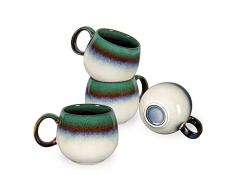 Henten Home Tazze Colazione Grande, Set di Tazze Grandi in Ceramica Verde Vintage de 4 Tazza - 600 ml, Tazzine da Caffè Rotonda Adatto per Lavastoviglie