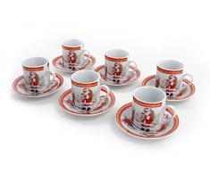 Set da Caffè 6 Tazzine e 6 Piattini di Natale in Ceramica
