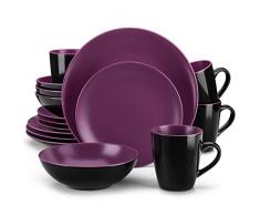 vancasso Bacche Servizio Piatti Set di Piatti in Porcellana 16 pz Dipinto a Mano Servizio da Tavola in Ceramica con 4 Piatti Piani 4 Piatti da Dolce 4 Tazze 4 Ciotole per 4 Persone Colore Viola