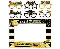 Mengxin 7 Pezzi Foto Booth Laurea 2022 Photo Booth Props Accessori Selfie Bicchieri per Diplomato Decorazione Partito Scintillio Dorato