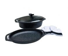Pradel Excellence 52801M Pentola Ovale Set di 3 Pezzi Tipo Pietra per Tutti i fornelli, Compresa induzione