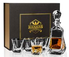 KANARS Bicchieri e Bottiglie da Whisky, Decanter da Whiskey Cristallo, 650 ml Bottiglia con 4x 210 ml Bicchiere per Cognac, Martini, Whisky, Scotch, Bourbon, Margarita, Bellissimo Regalo, 5 Pezzi