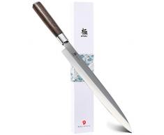 KYOKU Samurai Series - Coltello Yanagiba da 26,7 cm Giapponese Sushi Sashimi Coltelli - Acciaio Giapponese Superiore - Manico in Legno Wengé - con Custodia