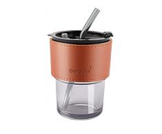 Bicchieri con Coperchio e Cannuccia, Coppe in Vetro Design Ermetico e Impermeabile, Vetro con Manica Della Tazza Isolata, Bicchieri da Tè di Bicchiere per Succhi, Caffè Freddo, 420 ml Grigio