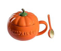 Housoutil Tazza di Zucca, Tazza di caffè in Ceramica Carina Tazze Colazione Con Coperchio, Creativo Tazza di Latte Tazze con Cucchiaino Halloween Boccale Regalo 400ml