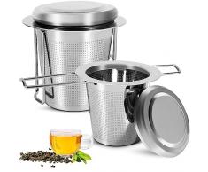 Frasheng 2 Pezzi Filtro per tè in Acciaio Inox con Coperchio e Manici Pieghevoli,Infusore Tè Riutilizzabile Filtri,Infusore per tisane,Filtro per the sfuso,per Maggior Parte Delle Teiere Standard