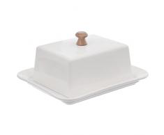 ORION GROUP Burriera in porcellana con coperchio | 17 x 14 x 8,5 cm | Porcellana bianca e legno di bambù | Contenitore per burro ecologico | perfetta decorazione da tavolo e cucina
