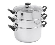 Crealys 503443 - Vaporiera a 3 Livelli con Coperchio in Vetro, in Acciaio Inox, ø 24 cm