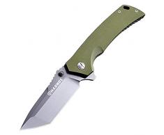 HARNDS General Coltello Pieghevole Portatile con Manico G10, Coltello a Serramanico Multiuso in Acciaio Inossidabile D2 per Caccia, Campeggio, Sopravvivenza