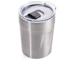 TROIKA Tazza termica per espresso, caffè, bevande calde, espresso doppio, isolamento a doppia parete, max. 160 ml, coperchio (senza BPA), chiusura a scorrimento, in acciaio inox 201 e 304