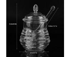 Wifehelper 245ml Barattolo di Miele Trasparente a Forma di Alveare con Bastoncino Dripper per la Conservazione e la Distribuzione di Sciroppo di Miele