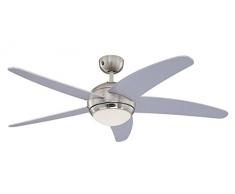 Westinghouse Lighting 72220 Bendan One-Light - Ventilatore a soffitto per interni a cinque pale, Finitura cromo satinato con vetro opalino effetto ghiaccio, Grigio (Argento), 132 cm