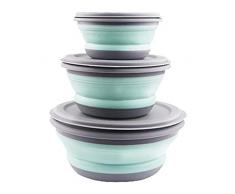 Hbao 3pcs / set Bowl Set Silicone Pieghevole Pranzo Punch Box Pieghevole Ciotola Pieghevole in silicone Pieghevole in silicone Pieghevole insalata con coperchio blu (Color : A, Size : As shown)