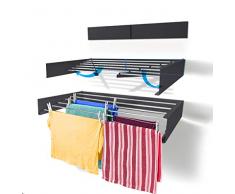 Step-Up Stendibiancheria - Montaggio a Parete - Retrattile - Stendibiancheria a Scomparsa Richiudibile per Interni o per Esterni - 25 kg di capacità, 6 mt Lineari (Grigio-100 cm)