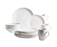 MÄSER Serie Frozen Servizio da tavola in Ceramica per 4 Persone, 16 Pezzi, con Forme organiche, Colore: Bianco, Gres porcellanato