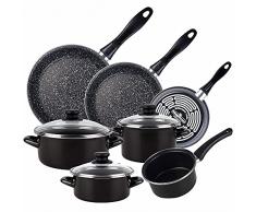 Magefesa Batteria 10 pezzi pentole diametro 16 e diametro 20 coperchi, pentola diametro 16 coperchio e pentolino diametro 14 e 3 padelle diametro 18 diametro 20 e diametro 24 cm, acciaio vetrificato