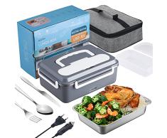 Kimfead Scaldavivande Elettrico Auto/Home, 1,5L Lunch Box Elettrico 3 in 1, Contenitore Elettrico Portavivande, Elettrico Scaldavivande per lufficio, Casa, Scuola 12V /24V/ 220V 60W (Grigio)