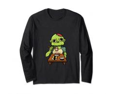 Carino Halloween Kawaii zombie mangiare sushi con le bacchette Maglia a Manica