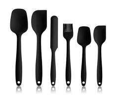 NoChoX 6 Pezzi Spatole in Silicone, Resistente al Calore 500 °F, Spatola da Cucina Utensili con Anima in Acciaio, Senza BPA, Antiaderente, Spatula Silicone per Mescolare, Cuocere e Cucinare, Nero
