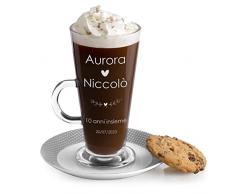 Bicchiere per latte macchiato - In vetro - Incisione personalizzata - 360 ml - Tazza per caffellatte - Cioccolata calda - Per anniversario di matrimonio - Per una coppia - coppia