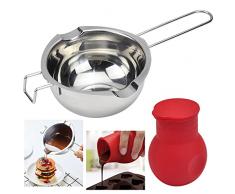 LYTIVAGEN 2 Pezzi Pentola per Bagnomaria in Acciaio Inossidabile Crogiolo in Silicone con Coperchio Cuocere al Vapore Pentolino Bagnomaria Cottura per Sciogliere Ciocolato, Burro, Caramelle e Candele