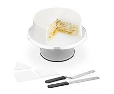 Navaris Alzata Torte Girevole con Spatole Glassa - Alzatina Dolci Ø 30cm con 2X Spatola Acciaio 3X Raschietto Torta - Kit Pasticceria Completo Grigio