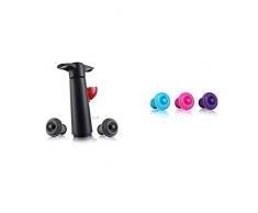 Vacu Vin Pompa Salvavino Con 2 Tappi Per Il Vuoto - Nero & Tappi Per Il Vuoto Salvavino, Set Di 3 - Rosso / Blu / Rosa