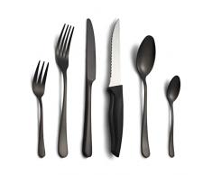 BEWOS Servizio di posate per 6 persone, set di posate in acciaio inox da 36 pezzi con coltelli da bistecca, set di posate nero opaco comprensivo di coltello, forchetta, cucchiaio, posate
