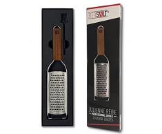 REDSALT Premium Julienne grattugia in acciaio inox con manico in legno, ideale per formaggio, pecorino, parmigiano, verdure, patate, selleria, carote, frutta, mela, pialla professionale
