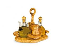 OLIERA Lusso: Set condimento Olio aceto Sale Pepe in Legno di olivo Set 4 pz