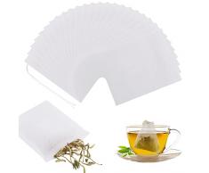 100 Bustine per Tisane, Sacchetti Filtro per Tè con Coulisse Bustine Te Vuote, Bustine Infusione Filtri Te Usa e Getta per Bustine di Tè, Filtro Vuoto per Tè Caffè Erbe Spezie (7 x 9 cm, Bianco)