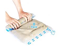 AOBETAK Sacchetti Sottovuoto per Vestiti da Viaggio,8 PZ Sacchi Buste Sottovuoto Riutilizzabili Salvaspazio,Senza Aspirapolvere o Pompa,4 Medie (40x60cm)+4 Grandi(50x70cm) vaccum Storage Bag