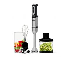 Mellerware - Frullatore a Immersione multifunzione Spiro! | 1000 W | Velocità regolabile + TURBO | Minipimer piccolo 3in1 | 4 lame | Acciaio Inossidabile | Tritaghiaccio | 3 accesori | Nero