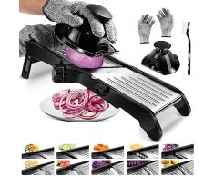 Myiosus Mandolina Affettatrice per Verdure, Taglia Verdure Regolabile in Acciaio Inox, Multifunzione Affetta Verdure con Guanti di Sicurezza e Spazzola per la Pulizia, per Patate, Cipolla, Carota