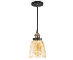 Lampade a sospensione,ISWEES E27 Vintage Industriale Lampadario A Soffitto Bicchiere Ombra Attico caffè Cucina Bar Da parete Ciondolo Light Paralume (max 40W,lampadina Non incluso) - Ambra