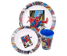 Spiderman - Set di stoviglie per bambini con piatto, ciotola per cereali e tazza (riutilizzabile)