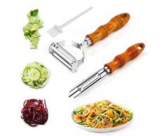 2 in 1 Pelapatate Professionale, Pelaverdure Julienne con Lama in Acciaio Inossidabile e Manico in Legno, Peeler Taglia Verdure Julienne Pelapomodori per per Cetriolo,Carote, incl.Squame di Pesce