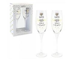 Personalizzato Oro Pois matrimonio coppia di flute da champagne con cuore di cristallo e sentimento