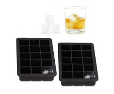 Relaxdays 2X Stampo in Silicone per Cubetti di Ghiaccio, Vaschetta Forma-Ghiaccio 2,5 cm, HLP, 3 x 15 x 9,5 cm, Nero