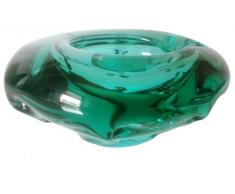 Posacenere decorativo, portacenere di vetro colorato e soffiato a mano in colore verde trasparente diametro circa 11 centimetri, design Oberstdorfer Glashütte