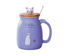 MengCat Tazza di Gatto Tazza di caffè in Ceramica Carina con Gattino Adorabile Coperchio,Cucchiaio in Acciaio Inossidabile, novità Morning Cup tè Latte Natale Boccale Regalo 380ml