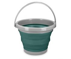 Navaris Secchio Pieghevole 5 Litri in Silicone - Secchiello Richiudibile 5l per Pulizie Bucato Campeggio Pesca - Secchio Portatile Acqua - Verde Scuro