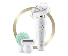 Braun Silk-épil 9 Flex Depilatore Donna, Epilatore Elettrico Donna con Accessorio Massaggiante, Custodia da Viaggio, Idea Regalo, 9020 Bianco e Oro