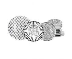 MamboCat Seoul 18-TLG. Set di piatti di design per 6 persone, piatti stravaganti in gres con motivo, piatto fondo, piatto fondo, piatto da torta, set di servizio da 18 pezzi