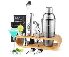YISSVIC Cocktail Shaker Set 10 Pezzi Kit Barman Professionale in Acciaio Inox con 750ml Shaker, 2 Manuali di Bartending per Casa Bar Festa