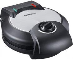 Severin WA 2103, macchina per waffel, in acciaio inox satinato, luci indicanti lo stato di cottura, colore nero, Acciaio INOX, nero, 1 - confezione 1200watts 220volts