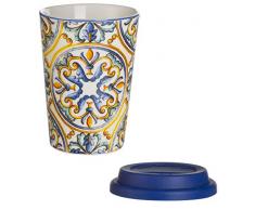 BARONI Tazza da Viaggio Cappuccino in Ceramica Ortigia con Tappo in Silicone Blu 10x10x14 cm