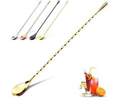Cucchiaio Da Cocktail, Cucchiaio Da Bar Lungo 30 Cm, Cucchiai Da Cocktail Con Manico Lungo In Acciaio Inossidabile Con Design A Spirale Per Shaker Da Cocktail (Oro)