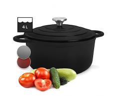 ToCi Pentola Ghisa Smaltata, Casseruola Forno Olandese in Ghisa 4L, Casseruola in Ghisa Cocotte da Forno a Prova di Perdite, Pentola in Ghisa con Coperchio, Pentola Olandese Lavabile in Lavastoviglie