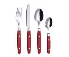 EXZACT Posate 24 pezzi in acciaio inossidabile - con manici per rivetti/Posate stile retrò - 6 forchette da tavola, 6 coltelli da tavola, 6 cucchiai da tavola, 6 cucchiai da tè -Serve 6 (Rosso)